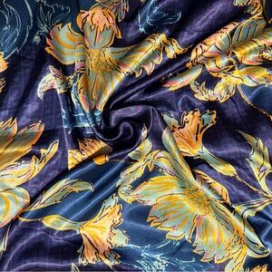 5.47 Yards of Multicolor Floral Print Luxurious Satin Fabric